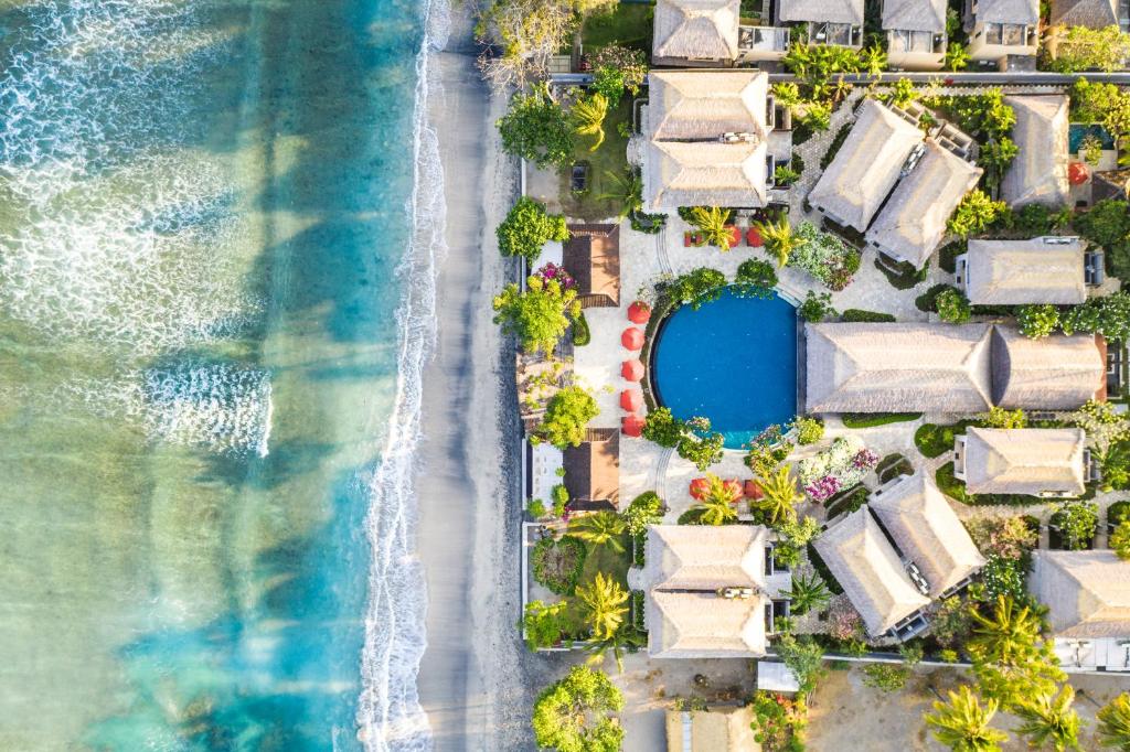 an aerial view of a resort next to the ocean at Sudamala Resort, Senggigi, Lombok in Senggigi 