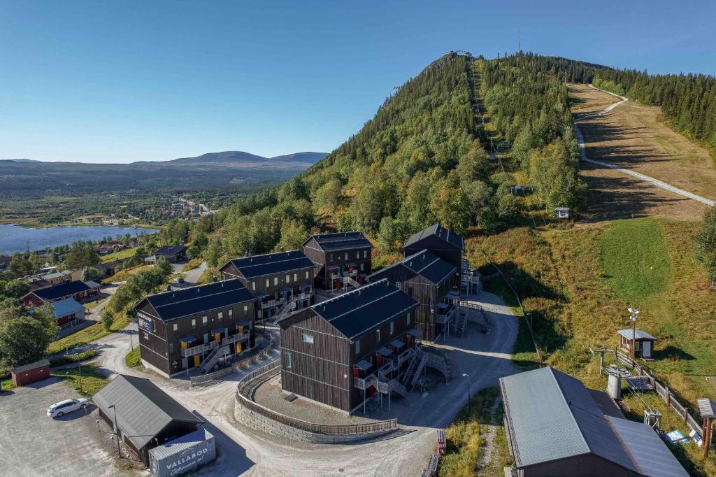 an aerial view of a building on a hill at Funäs Ski Lodge in Funäsdalen