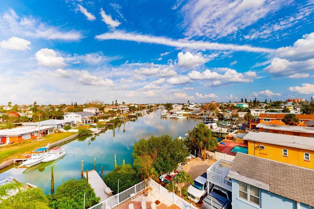 an aerial view of a town next to a river at Skyline 406 in St. Pete Beach