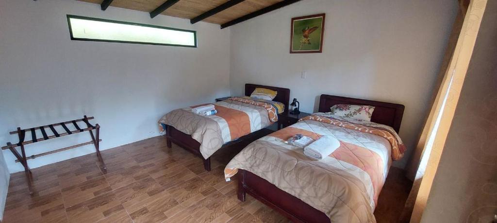 Postel nebo postele na pokoji v ubytování Mindo Loma bird lodge