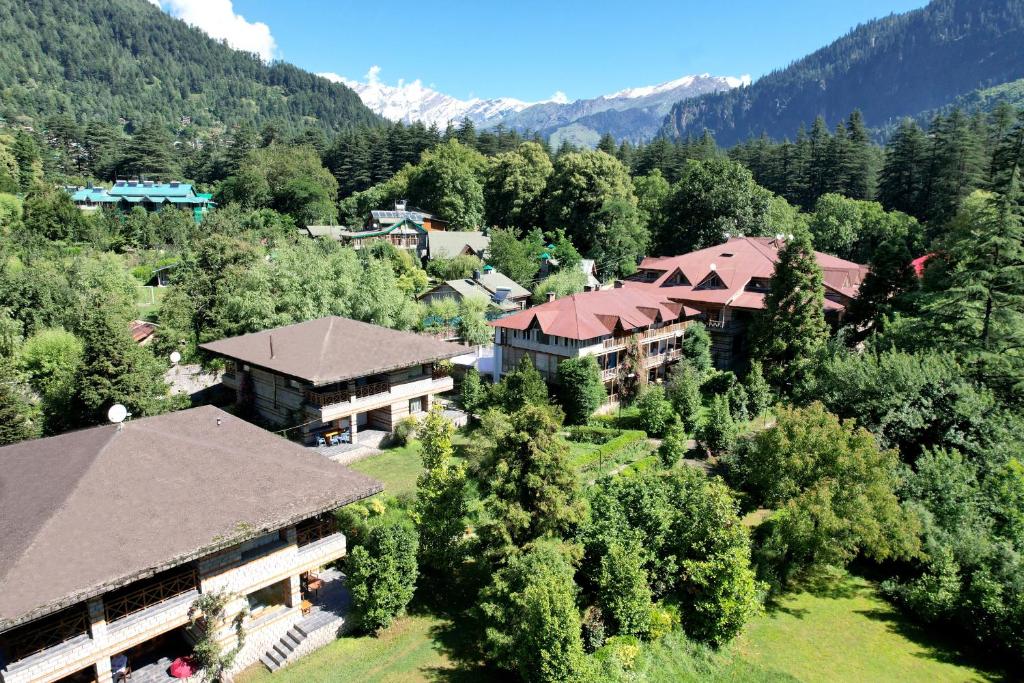 an aerial view of a resort in the mountains at Banon Resorts in Manāli
