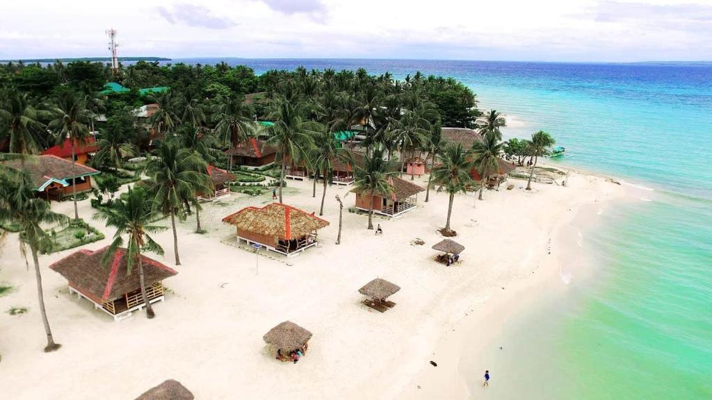 een luchtzicht op een strand met palmbomen en de oceaan bij Marion's Inn 1 Bantayan powered by Cocotel in Bantayan