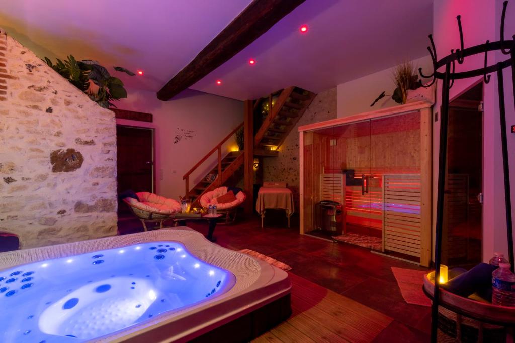 ein großes Bad mit Badewanne in einem Zimmer in der Unterkunft Ba'Cam SPA in Étigny