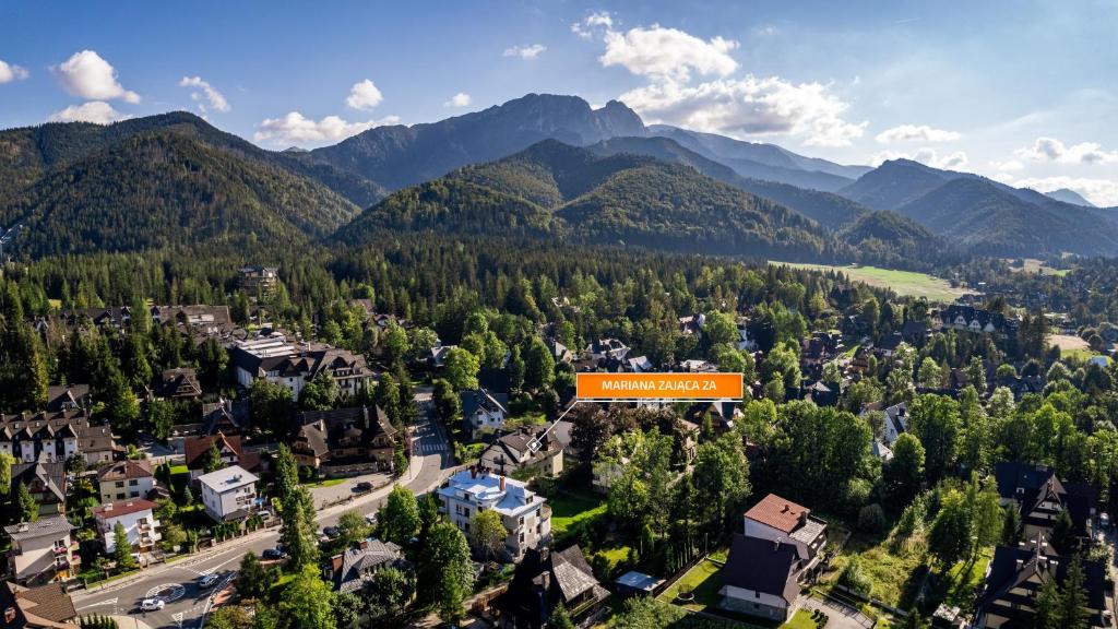 an aerial view of a town in the mountains at Apartamenty Sun & Snow Centrum in Zakopane