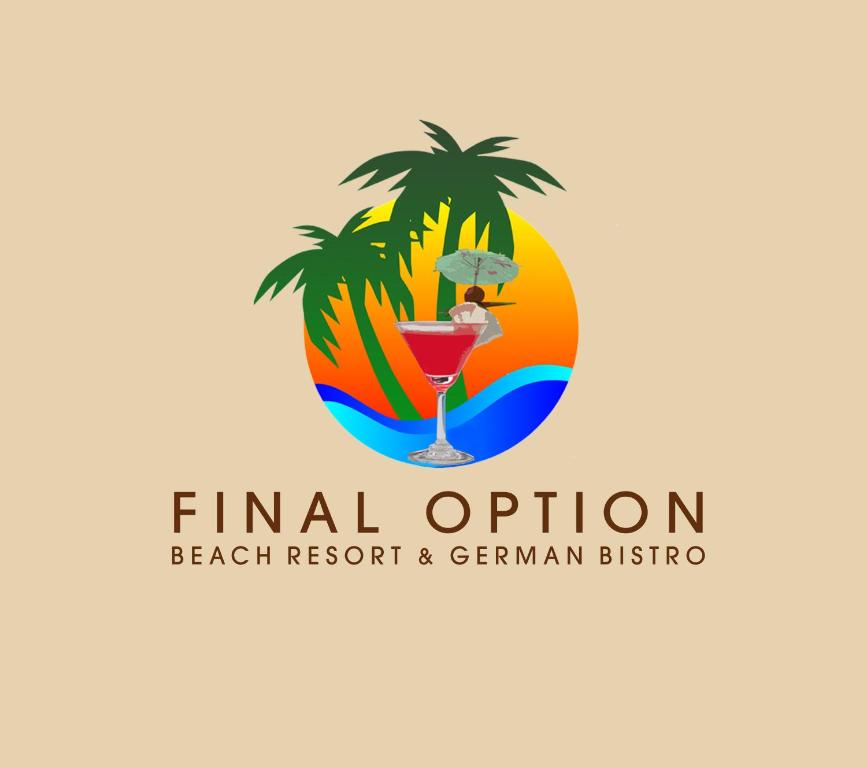 ein Palmlogo für ein Strandresort und ein gemani Bistro in der Unterkunft P&M Final Option Beach Resort in San Juan