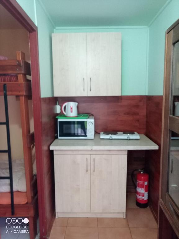 Kuchyň nebo kuchyňský kout v ubytování Chatky a apartmány Pod starým orechom - camp