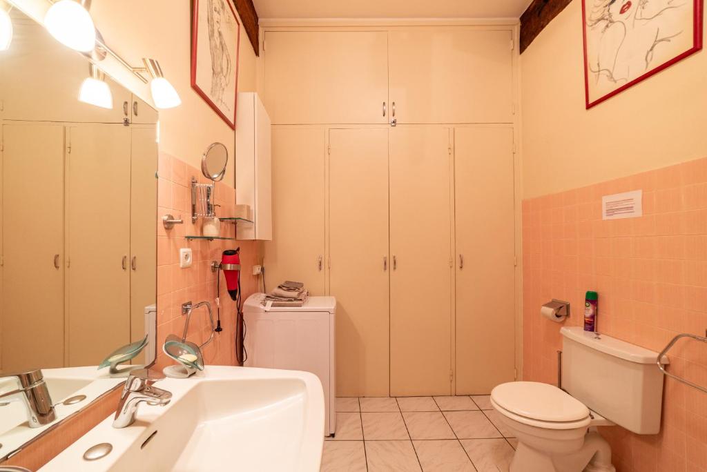 a bathroom with a sink and a toilet and a mirror at Michelet in Collioure