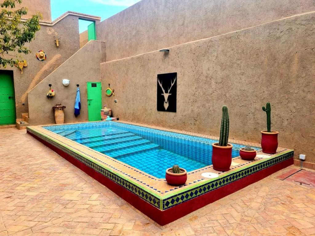 een zwembad met cactussen en cactussen voor een gebouw bij Dar Syad 