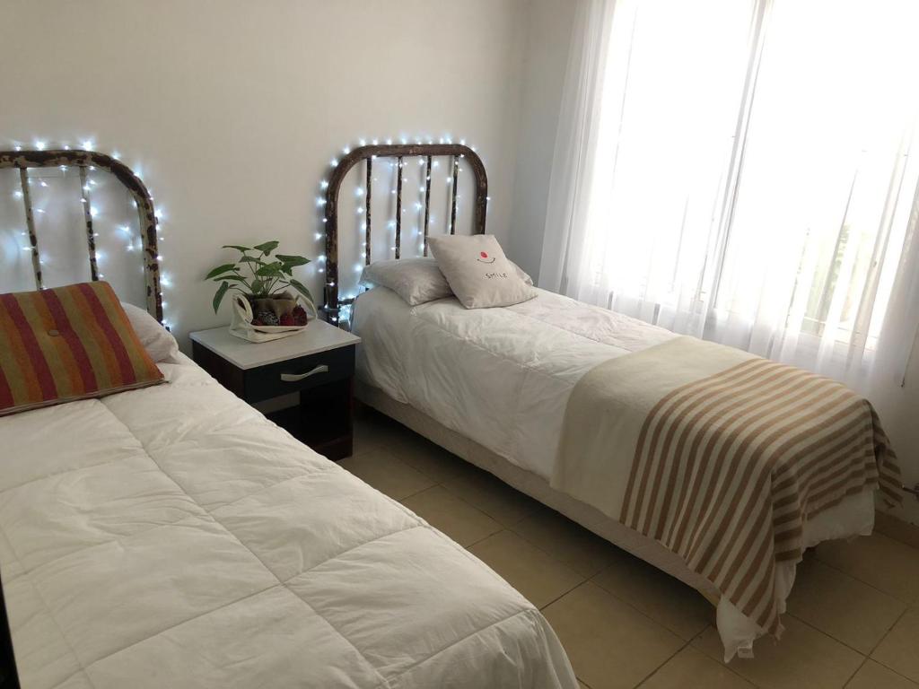 two beds sitting next to each other in a bedroom at LaCasita SP in San Pedro