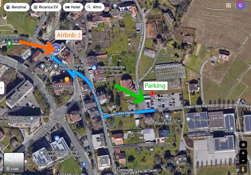 a map of a city with a parking lot at Room next Montreux in Montreux