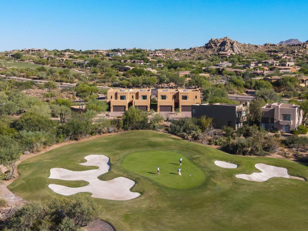 an overhead view of the golf course at the resort at Residence 1- The Villas At Troon North Golf Club townhouse in Scottsdale