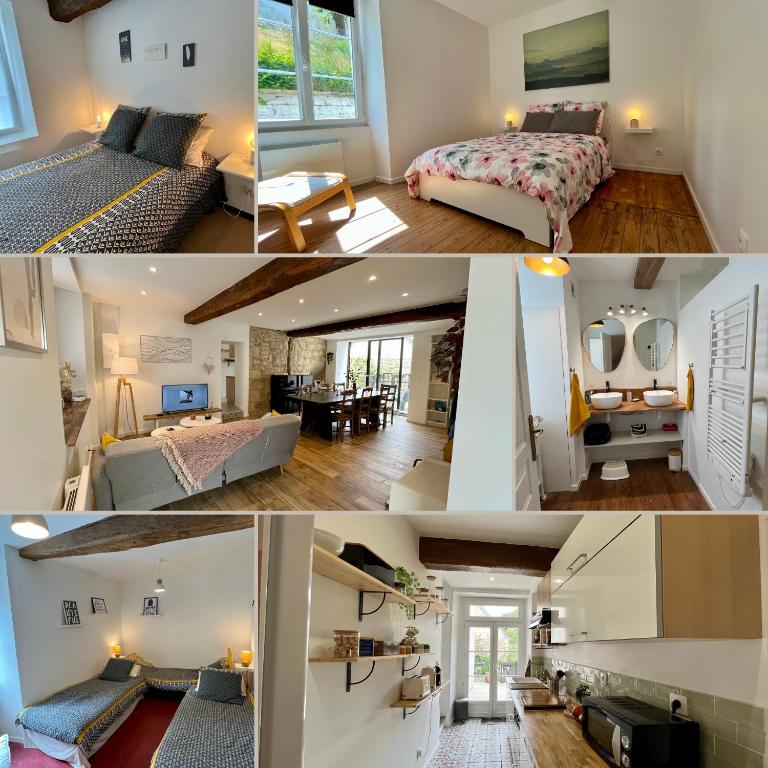 a collage of photos of a bedroom and a living room at L&#39;Escapade de Pierrefonds par Your Sweet Loc in Pierrefonds