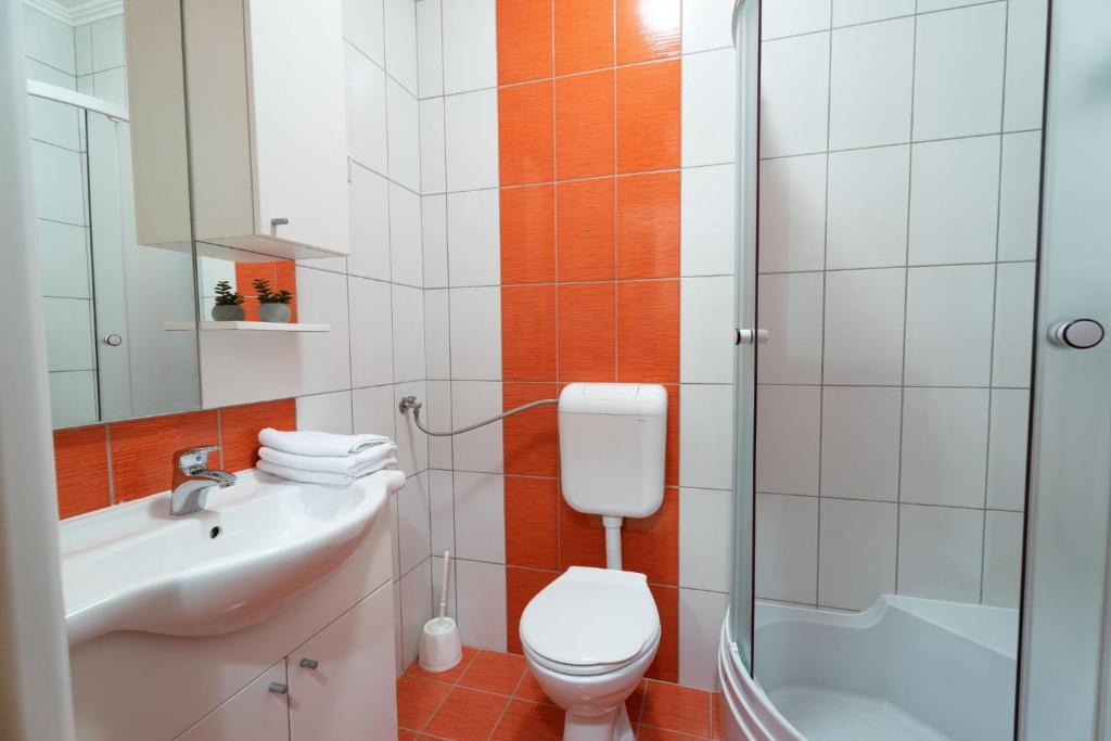 a bathroom with a toilet and a sink and a shower at Apartman Lux Blidinje in Blidinje