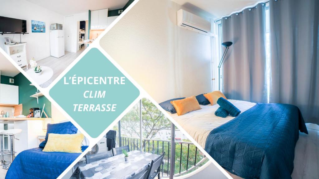 een kamer met een bed en een balkon bij L'Épicentre - Clim - Vu sur port- Terrasse -Plage TOP PROS SERVICES in La Grande-Motte