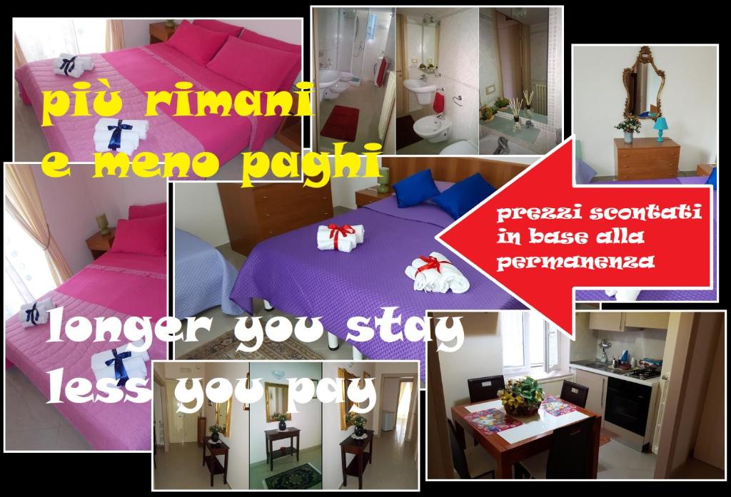 een collage van foto's van een kamer met een bed bij Casa Vacanza Margherita in Matera