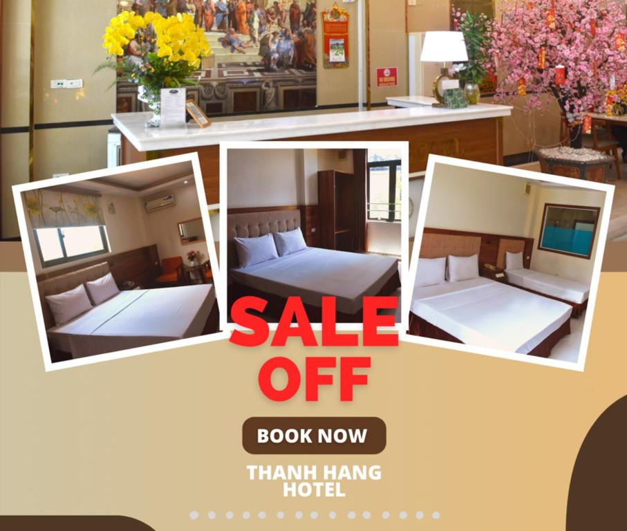 uma venda de cartazes com uma cama num quarto em Thanh Hang Hotel near Emerald My Dinh em Hanói