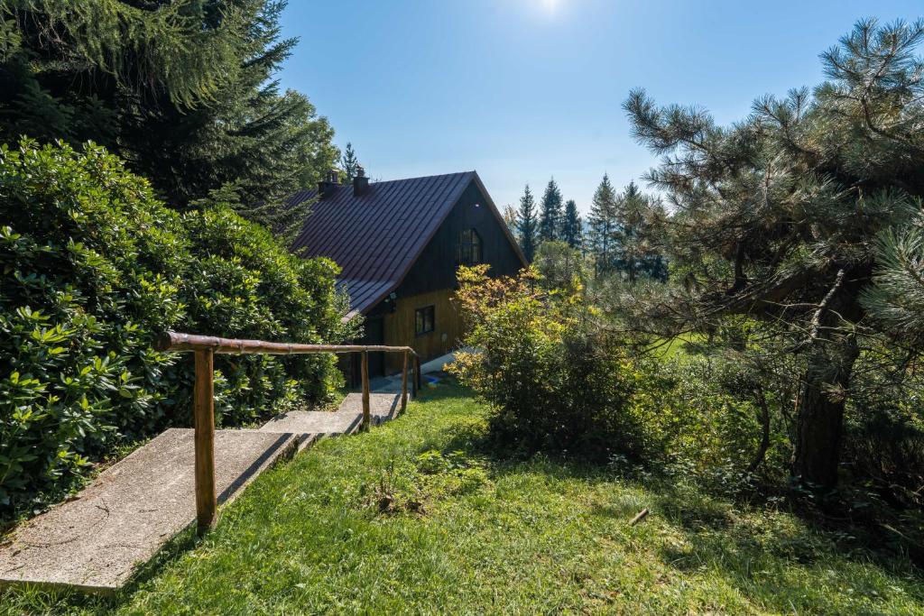 un camino que conduce a una casa con un árbol en Dom na Szczycie Góry Równica, en Ustroń