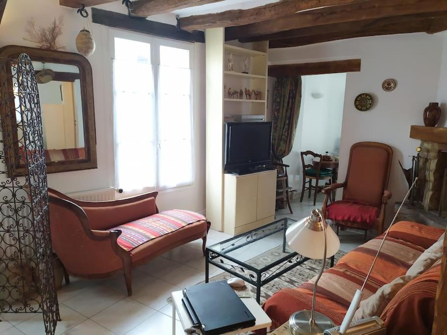 salon z kanapą i telewizorem w obiekcie Nanterre petite maison w mieście Nanterre