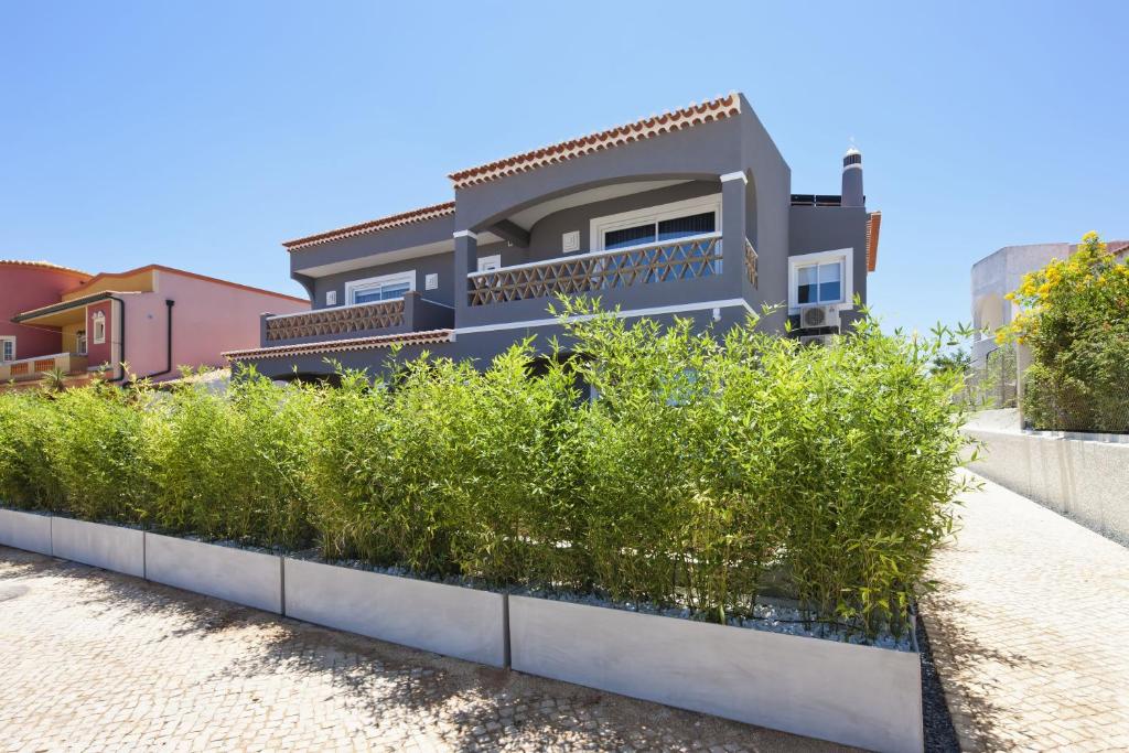 a blue house with plants in front of it at Costa d'Oiro Ambiance Village in Lagos