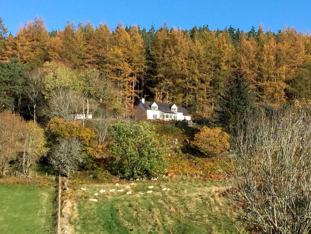 uma casa no topo de uma colina com árvores em Inch Alla em Achany