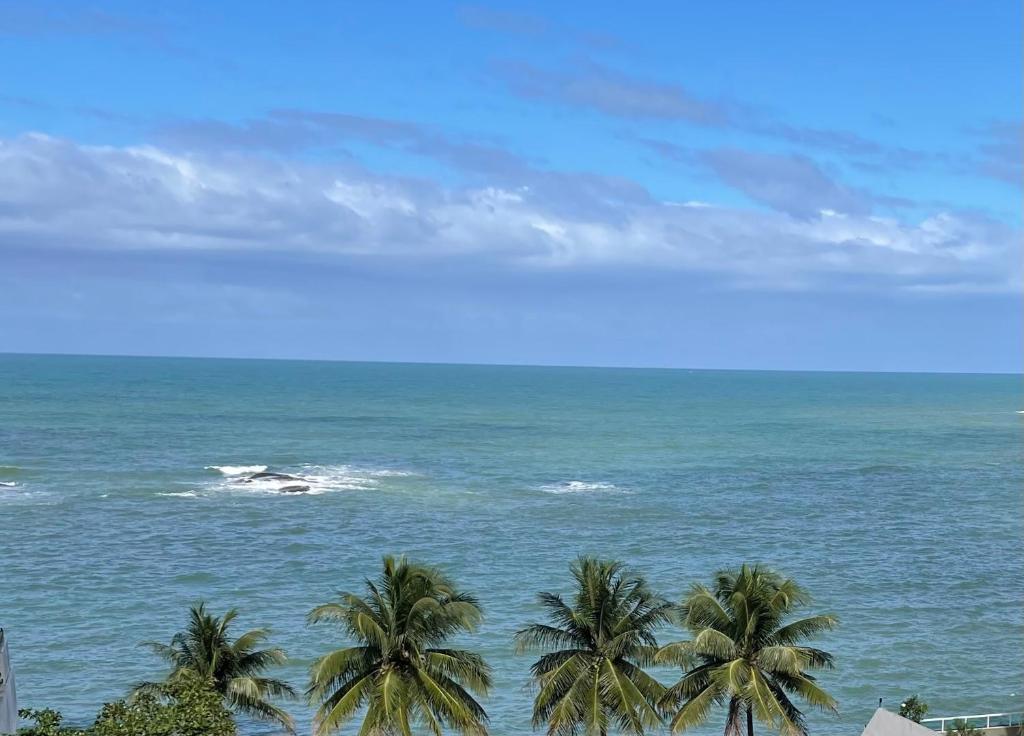 a view of the ocean with palm trees in the foreground at STropez com vista pro mar - Praia Areia Preta in Guarapari