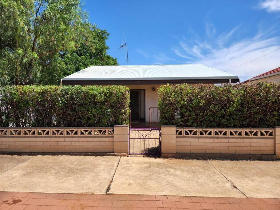 una casa con dos setos delante de ella en The House with the Purple Gate en Broken Hill