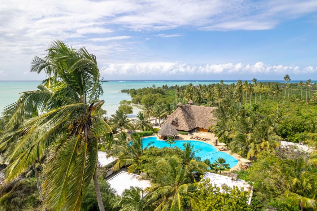 an aerial view of the resort and the ocean at White Paradise Zanzibar in Pongwe