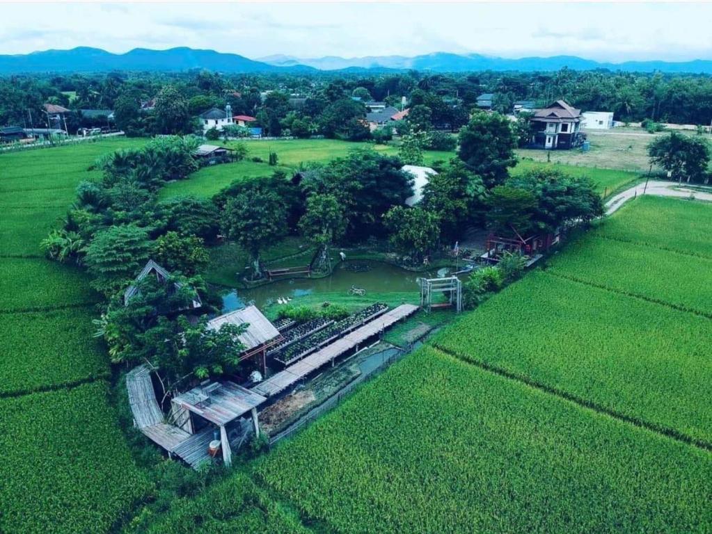 an aerial view of a house in a field at Ideal View Villa lanna in Ban Pa Lan
