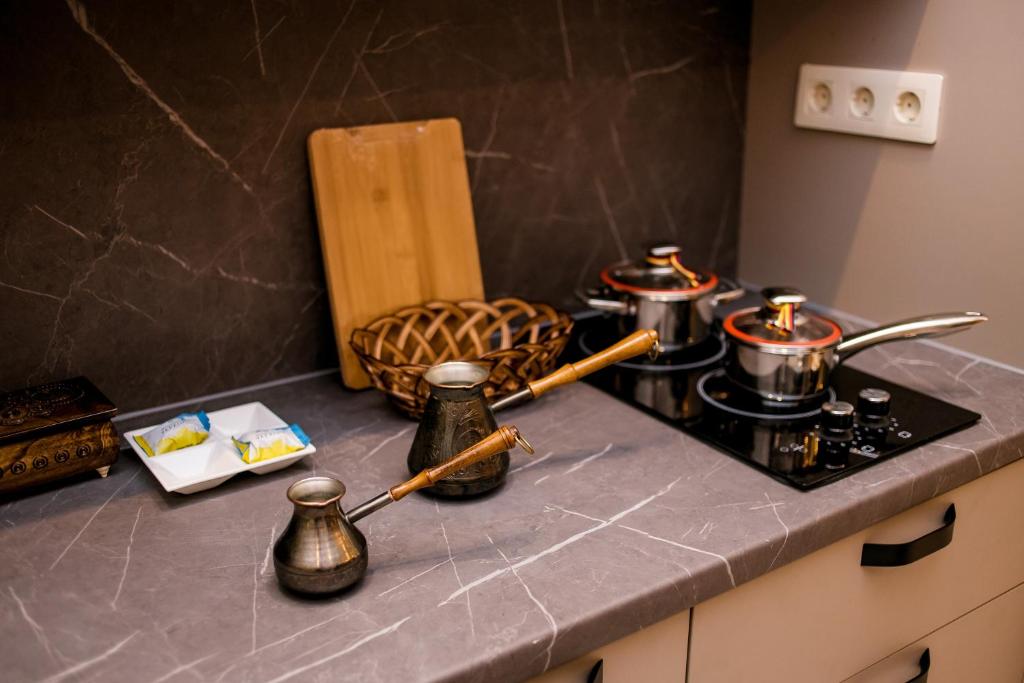 Kuchyň nebo kuchyňský kout v ubytování Apart-Hotel CARDINAL