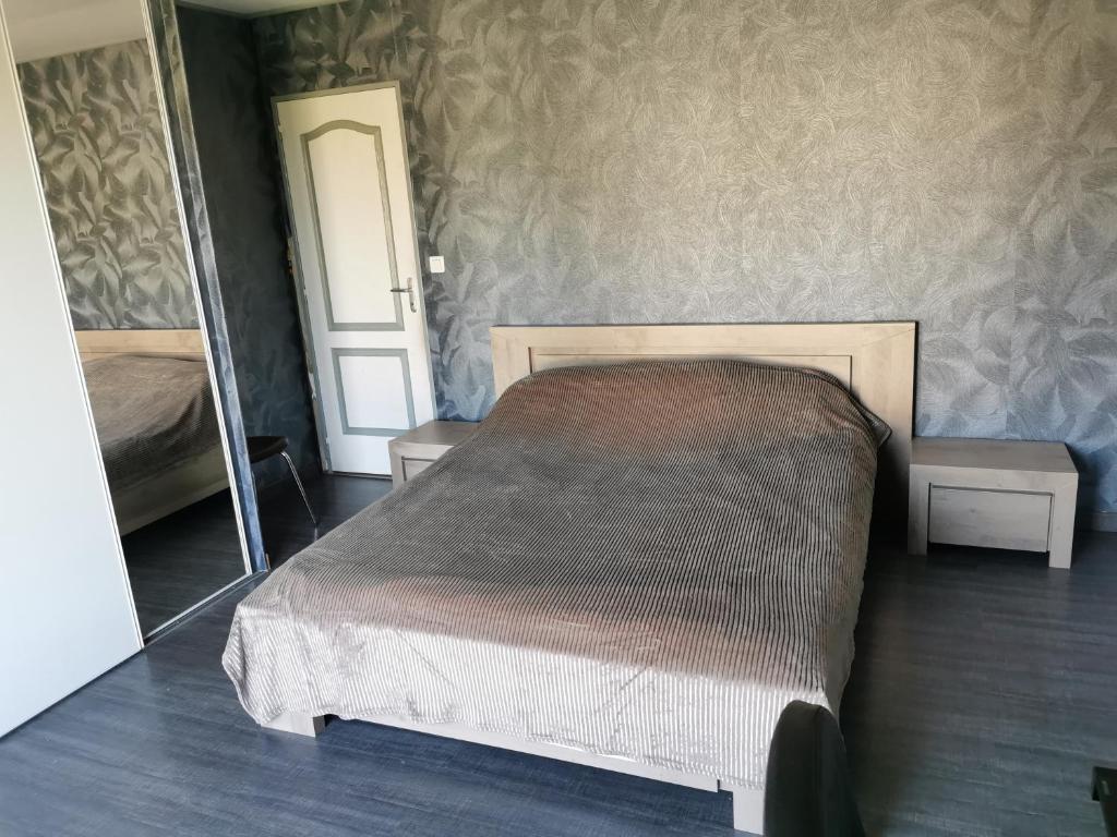 a bedroom with a bed and a mirror at BELLE MAISON in Saint-Éloi