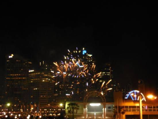a view of a city at night with fireworks at Gardens of Eden Sydney North in Sydney