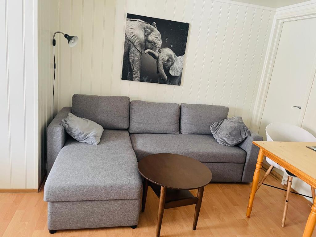 Posezení v ubytování Aurora Apartment very close to Fjellheisen
