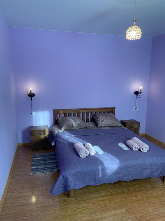 Postel nebo postele na pokoji v ubytování Mate's home Kazbegi