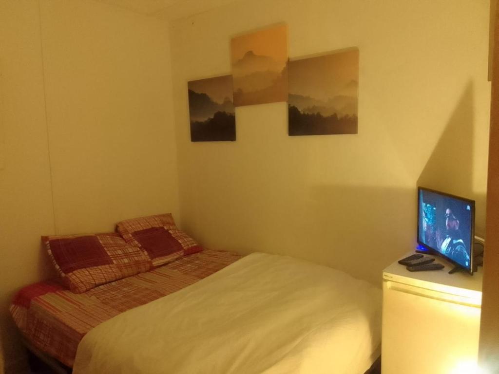 a small bedroom with a bed and a television at Simple Small Rooms in Garges-lès-Gonesse