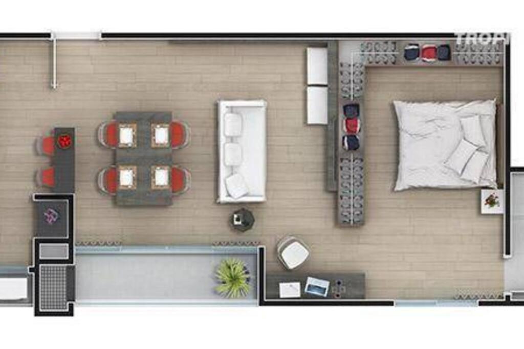 a floor plan of a small apartment with a car at Loft proximo a Villa Germânica in Blumenau