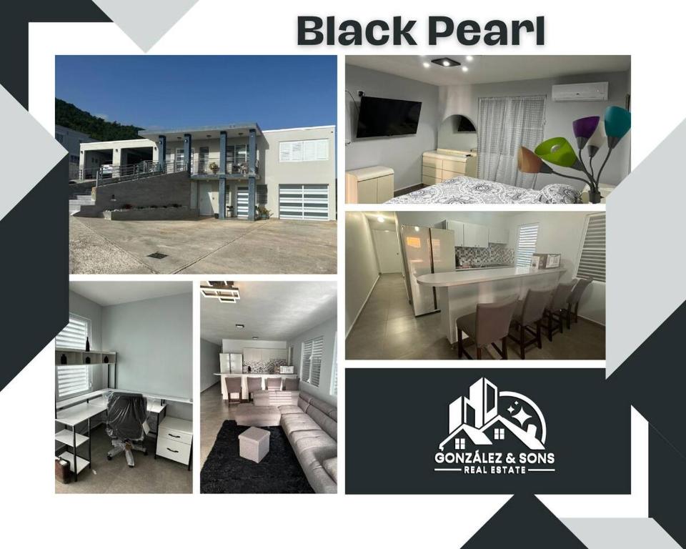 un collage de fotos de un apartamento de perlas negras en Black Pearl en Guayama