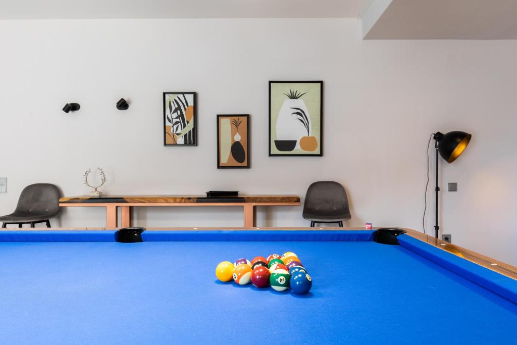 a snooker room with a pool table at Blue Horizon Villa in Malia
