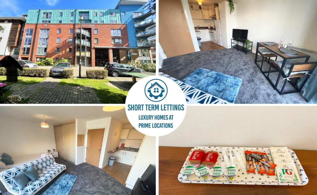 a collage of four pictures of a apartment at Modern apt next to Temple meads and Bristol Centre in Bristol