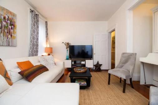 紐約的住宿－Luxury 5BR Apartment in NYC!，客厅配有白色沙发和电视