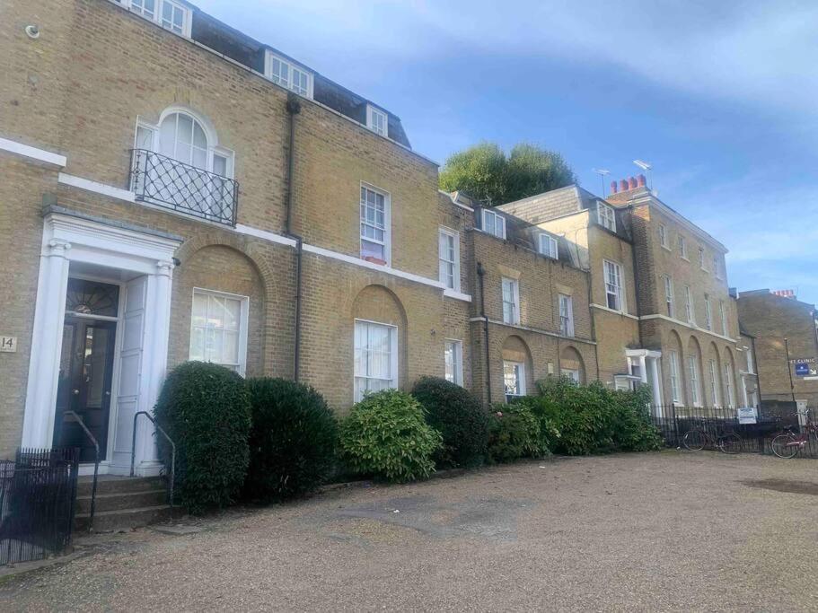 a row of brick buildings with bushes in front of them at Large Apartment - 20 mins to the City in London