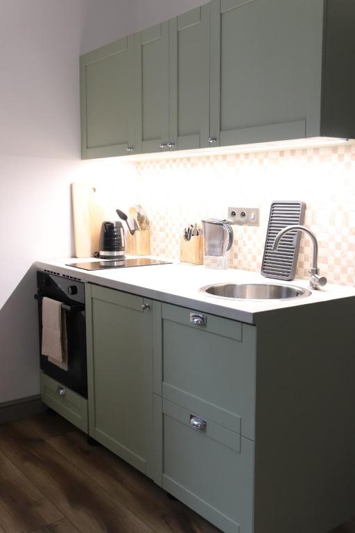 Kuchyň nebo kuchyňský kout v ubytování Apartmán MEZI DUBY