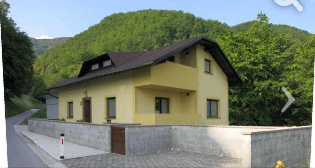 una casa gialla con tetto nero di Apartament Tatiana a Rogaška Slatina