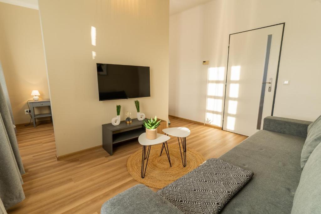 Televízia a/alebo spoločenská miestnosť v ubytovaní Apartmány KRAKENS
