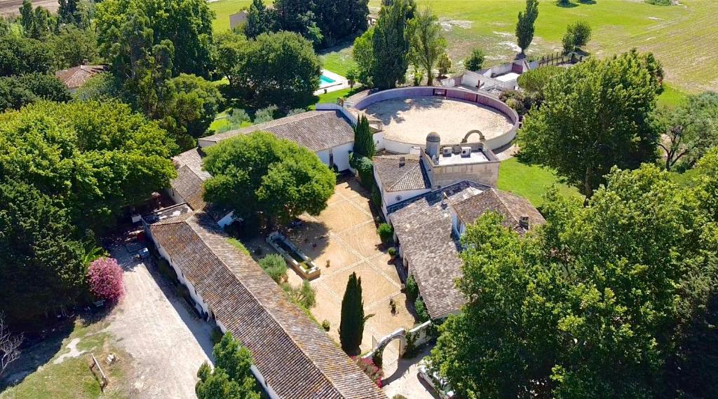 z góry widok na posiadłość z basenem w obiekcie Mas des Bécasses, en Provence - 22 personnes w mieście Arles