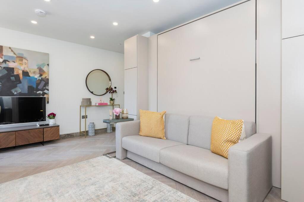 雷丁Charming Studio Flat in the Heart of Reading CHRL F1的带沙发和电视的客厅