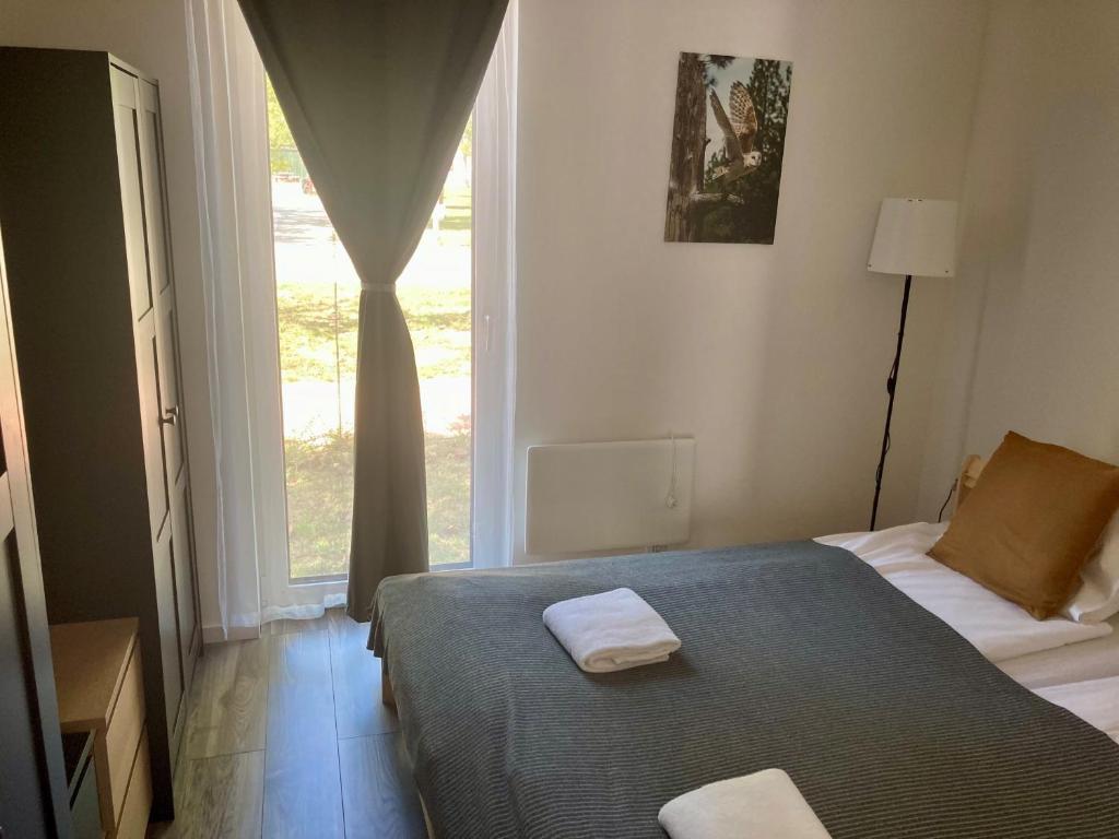 霍德梅澤瓦的住宿－Hód-Thermal Camping，酒店客房设有床和窗户。