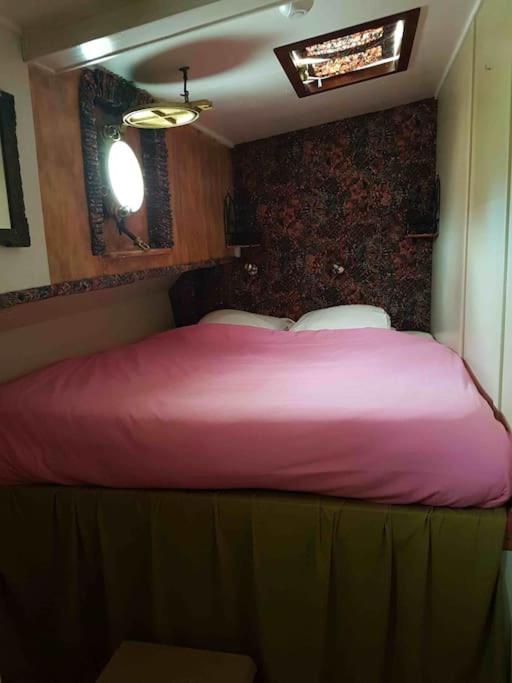 a bedroom with a large pink bed in a room at PÉNICHE authentique tout confort in Aigues-Mortes