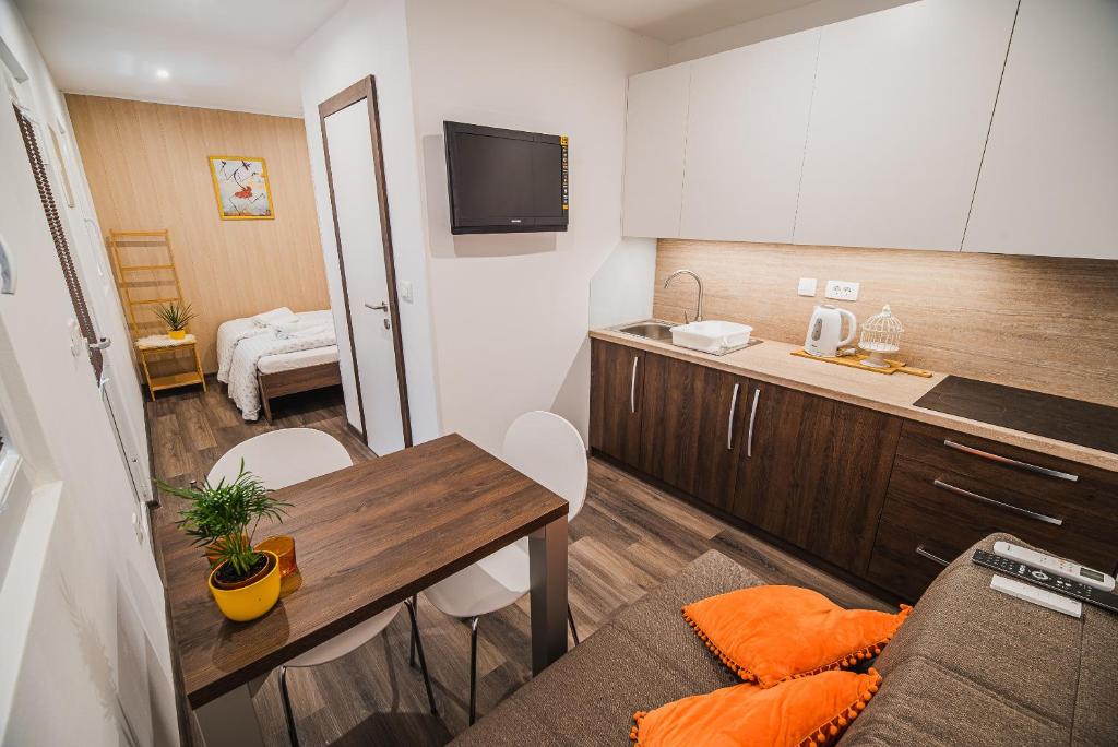 Kuchyň nebo kuchyňský kout v ubytování Studio Mobile Home Gotar