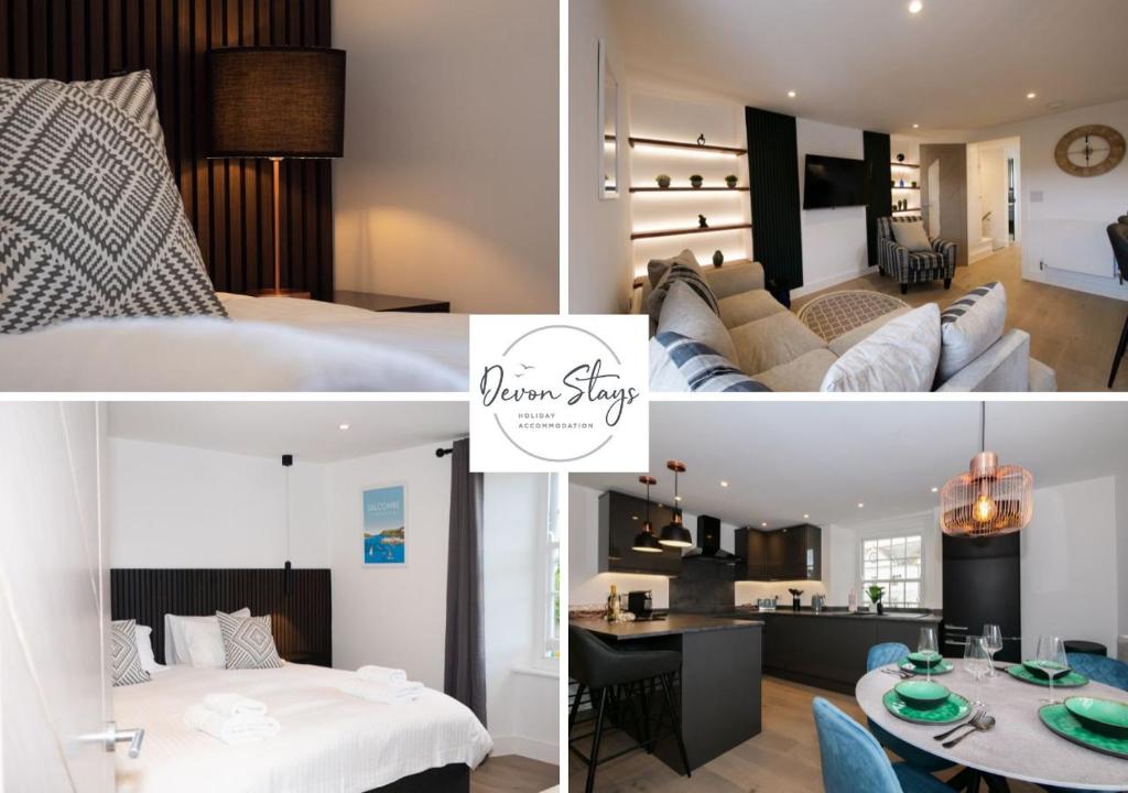un collage di foto di un soggiorno e di una camera da letto di Kingsbridge Penthouse a Kingsbridge