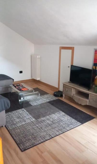ein Wohnzimmer mit einem TV und einem Teppich in der Unterkunft Casa Fissore in Sommariva Perno